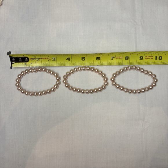 Pink Fresh Water Pearl Bracelet‎ Set of 3 Stretchy - Picture 7 of 7
